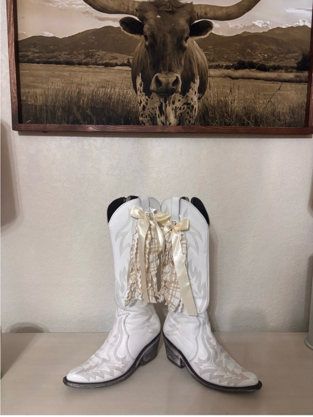 Pair Unbranded White Decorative  boot  accessories Cream Ribbon Accent